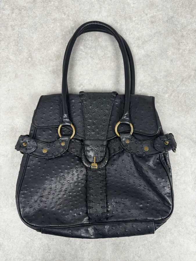 SS2008 Cavalli Black Ostrich Effect Leather Handle Bag vpJUnvv 1