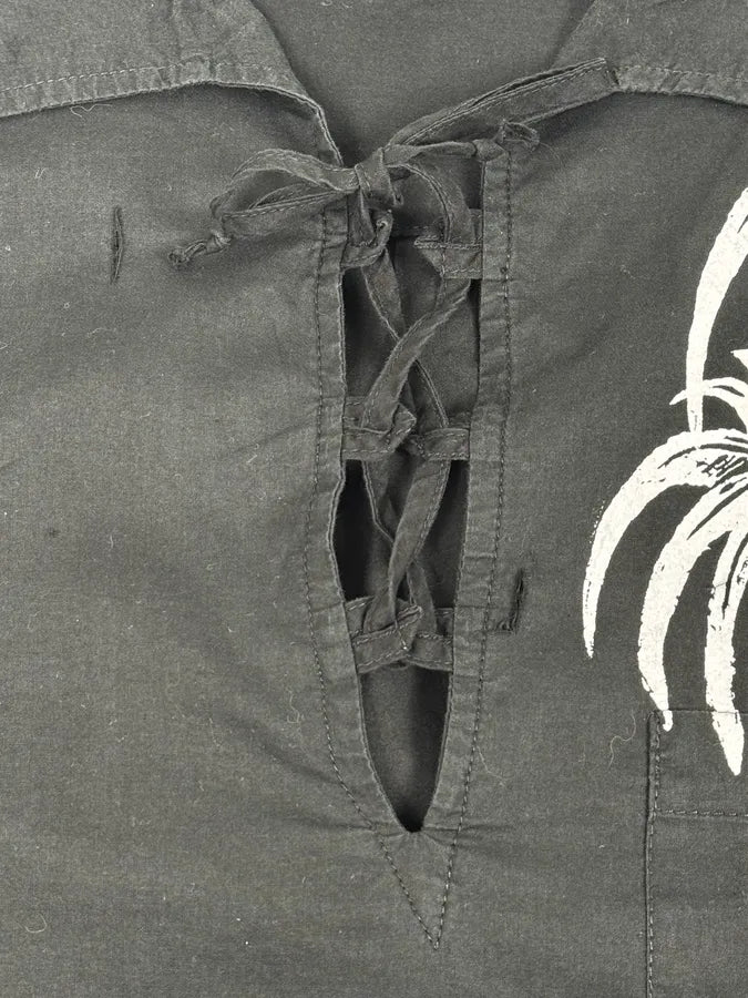 2000s Cavalli Black Palm Tree Graphic Lace-Up Shirt GnIfeCJ 7