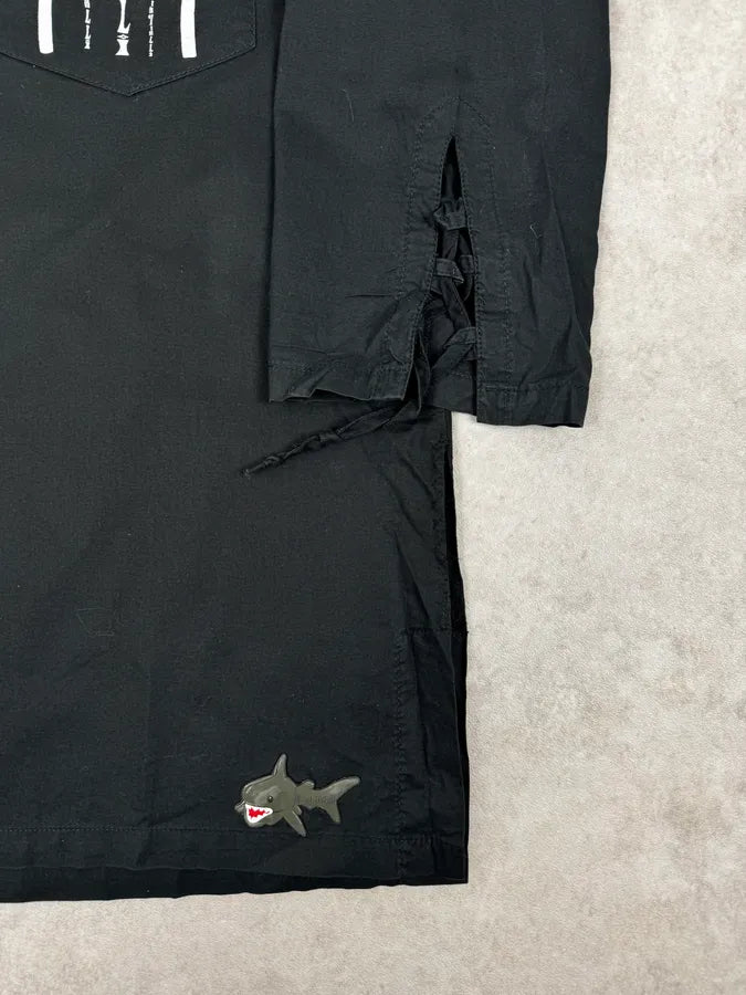 2000s Cavalli Black Palm Tree Graphic Lace-Up Shirt GnIfeCJ 8