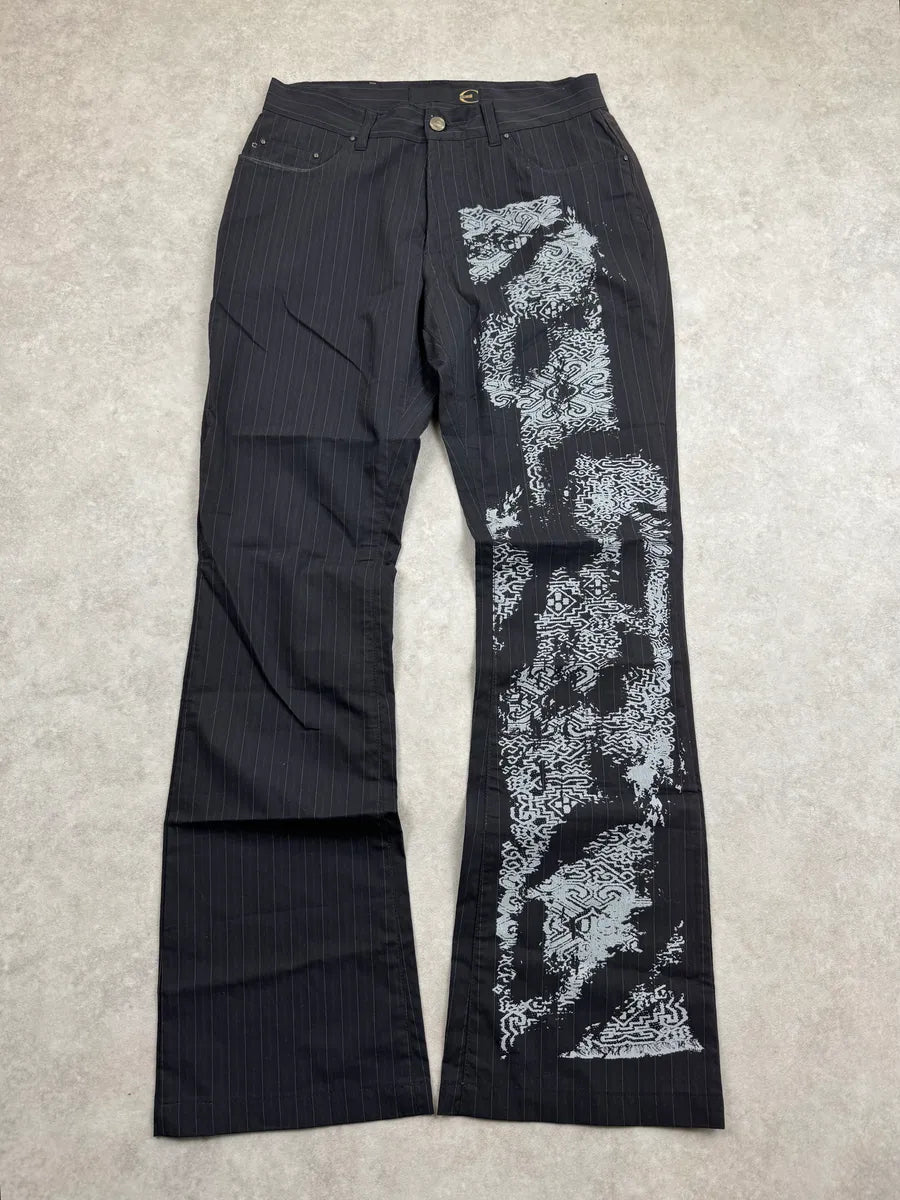 2000s Cavalli Black Pinstripe Graphic Pants UezKnypQ 0
