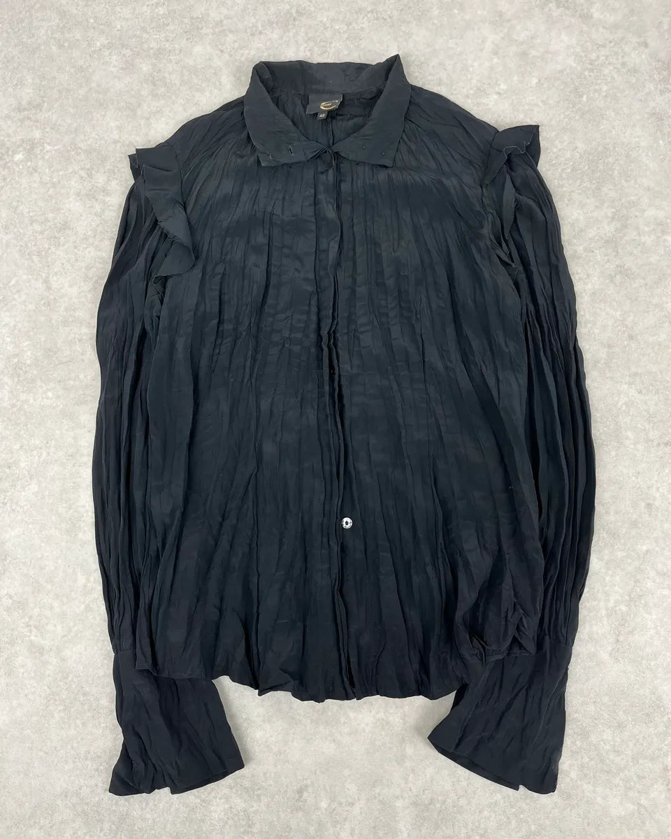 2000s Cavalli Black Pleats Minimalist Shirt DNAgUBh 0