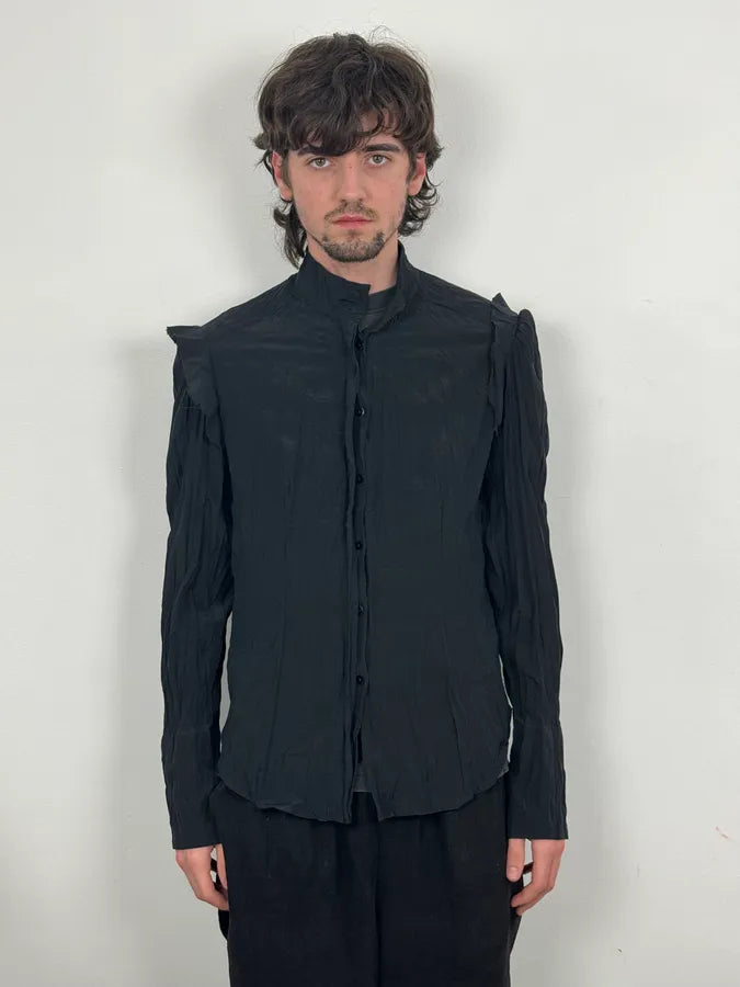 2000s Cavalli Black Pleats Minimalist Shirt DNAgUBh 1