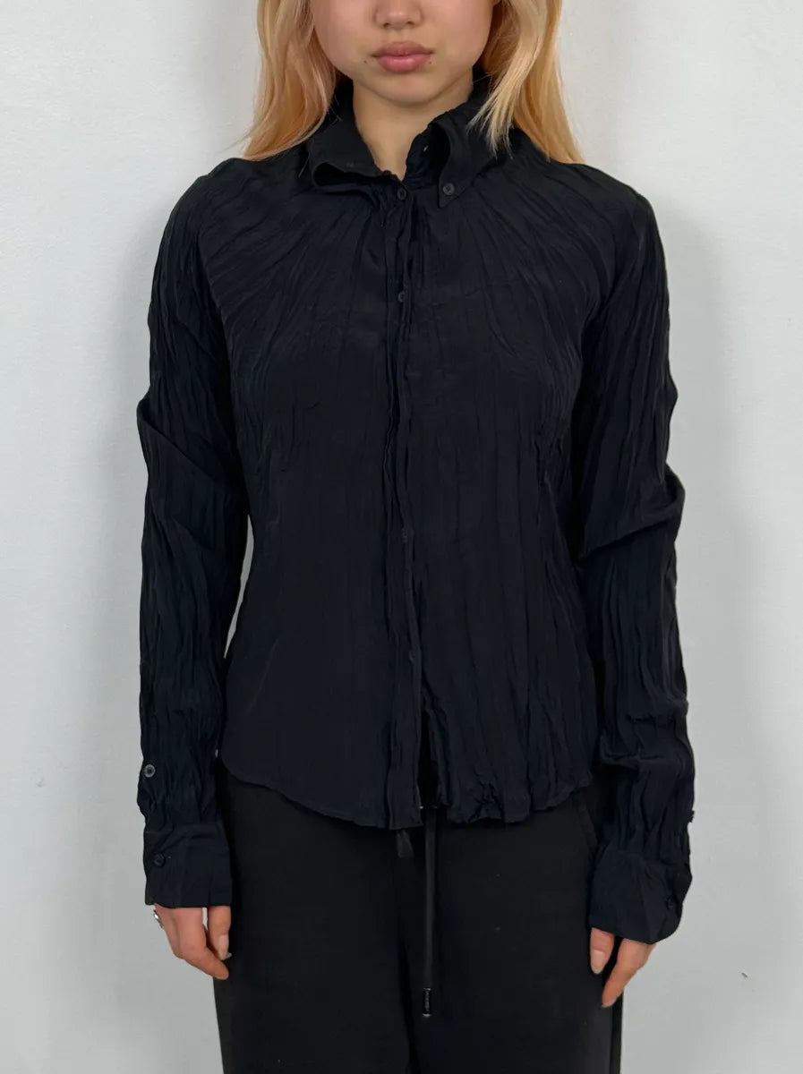 2000s Cavalli Black Pleats Shirt XMLOkYc 0