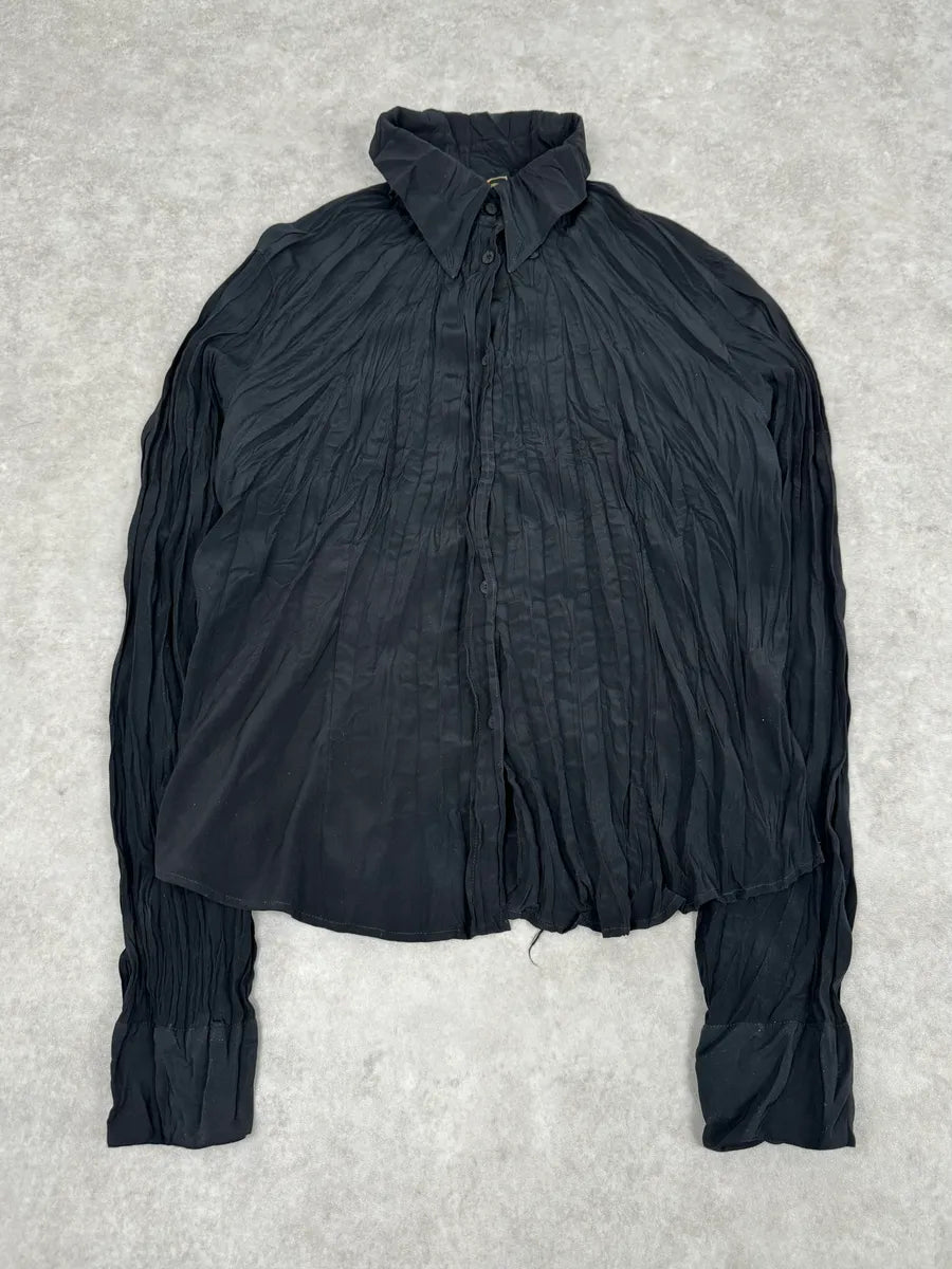 2000s Cavalli Black Pleats Shirt XMLOkYc 2