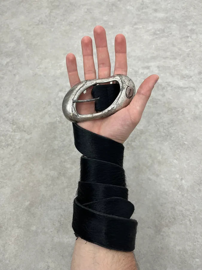 2000s Cavalli Black Pony Hair Leather Belt gbIQrTi 1