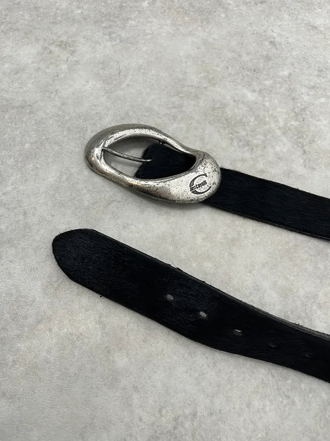 2000s Cavalli Black Pony Hair Leather Belt gbIQrTi 3