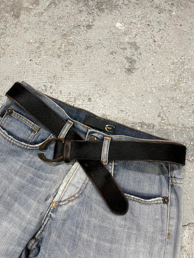 2000s Cavalli Black Pony Hair Leather Belt (OS) iPPeXCB 1