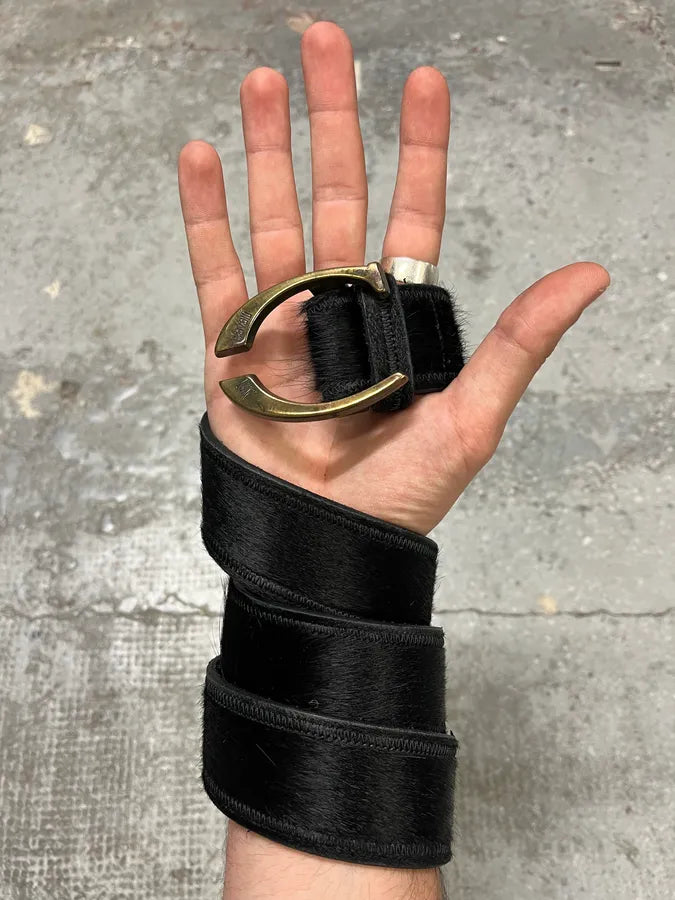 2000s Cavalli Black Pony Hair Leather Belt KkjQsUo 0