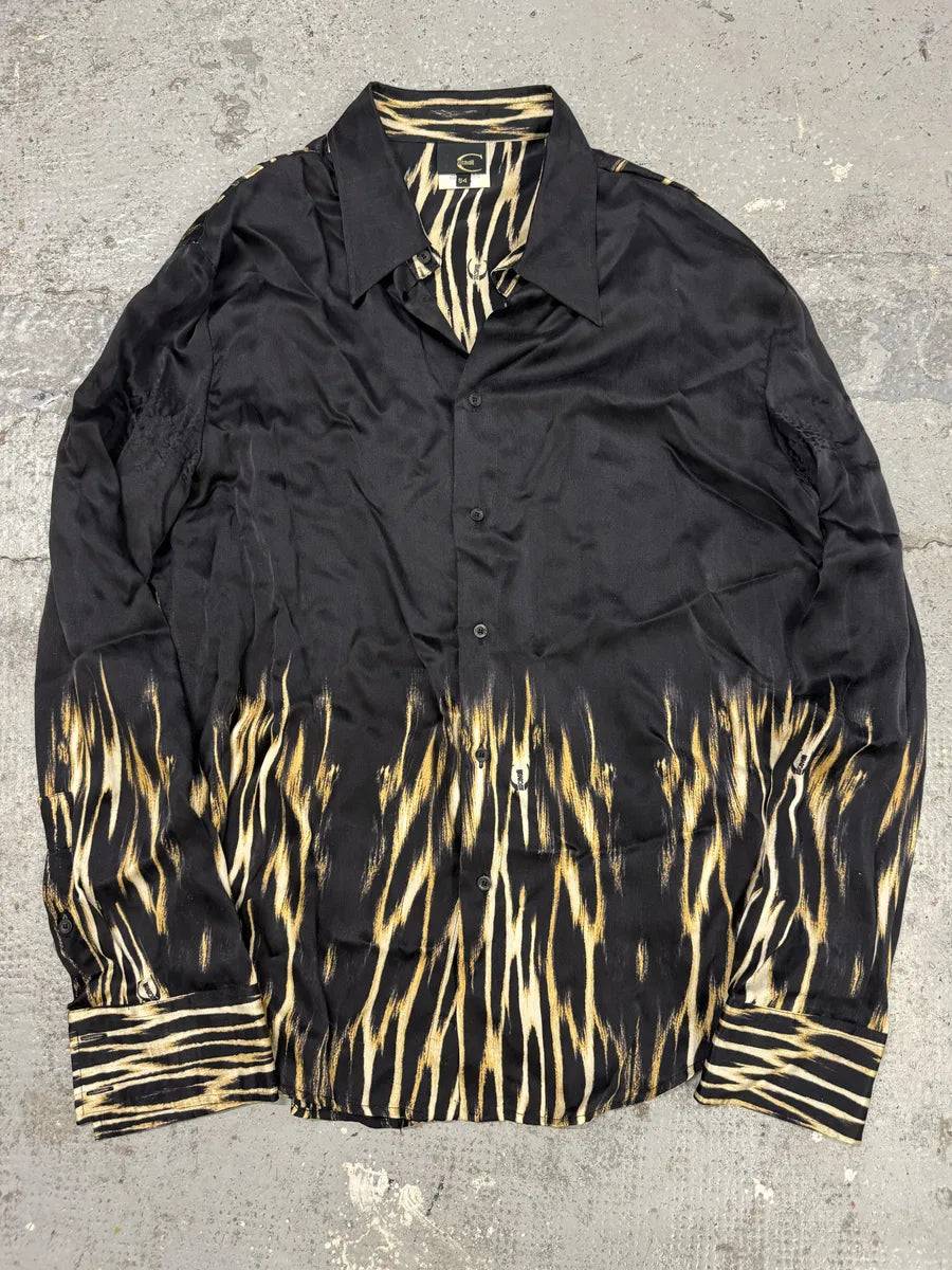 2000s Cavalli Black Silk Guava Fire Shirt YVWslgi 0
