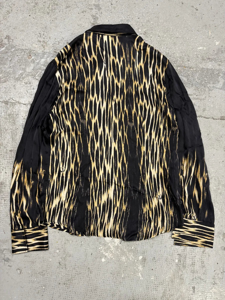 2000s Cavalli Black Silk Guava Fire Shirt YVWslgi 1