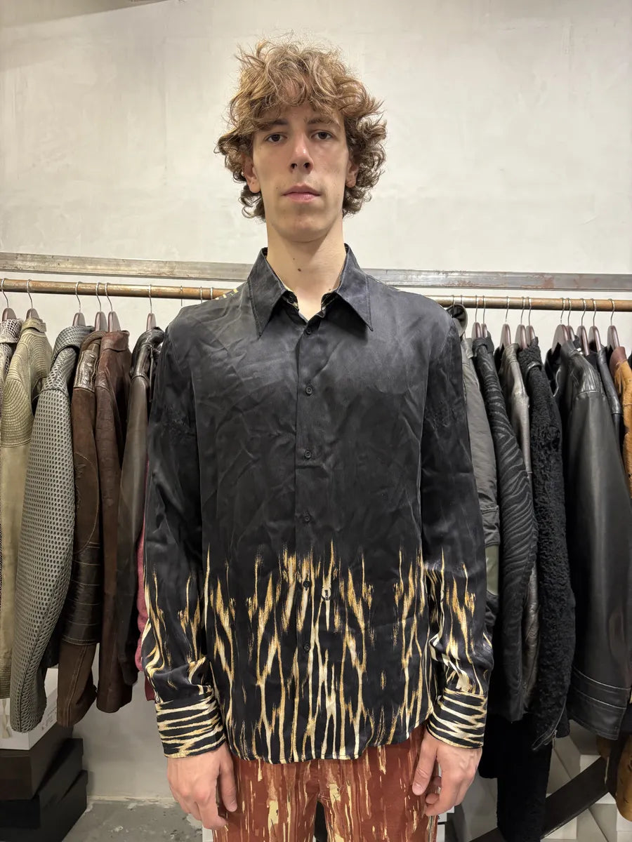 2000s Cavalli Black Silk Guava Fire Shirt YVWslgi 2