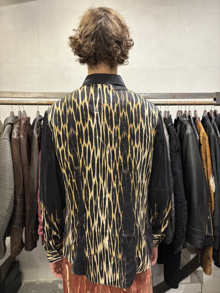 2000s Cavalli Black Silk Guava Fire Shirt YVWslgi 3