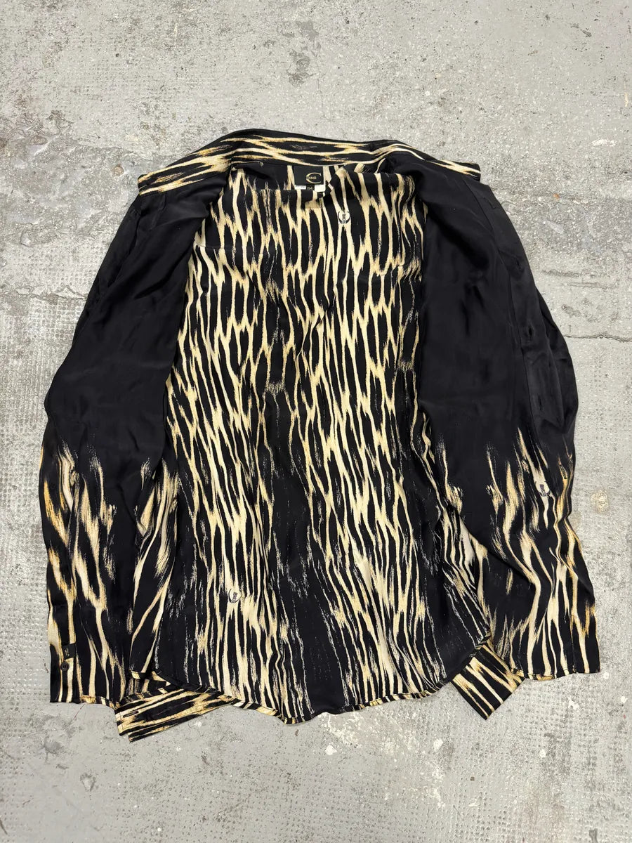 2000s Cavalli Black Silk Guava Fire Shirt YVWslgi 4