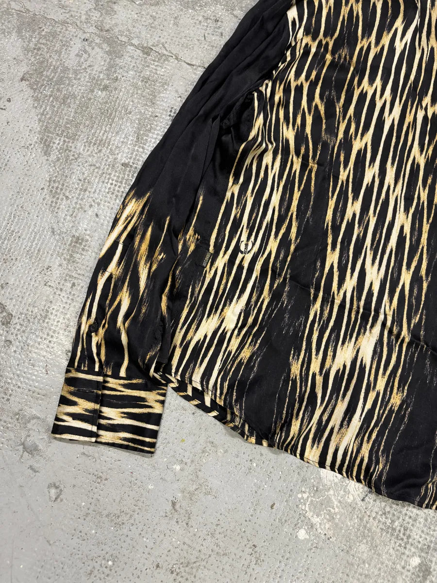 2000s Cavalli Black Silk Guava Fire Shirt YVWslgi 5