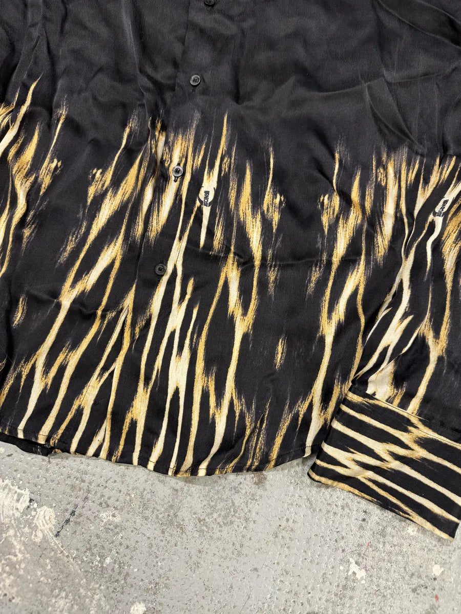 2000s Cavalli Black Silk Guava Fire Shirt YVWslgi 6