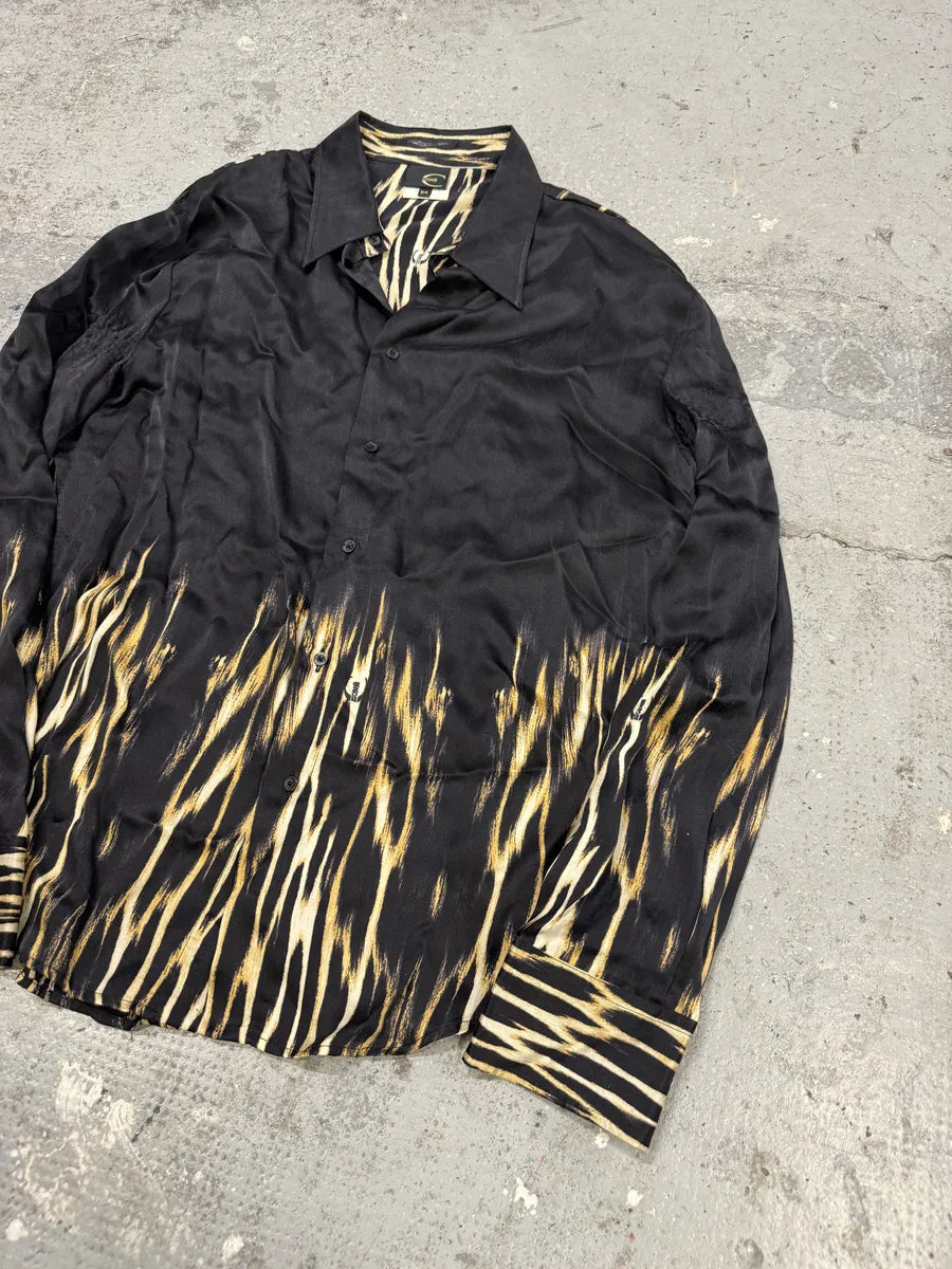 2000s Cavalli Black Silk Guava Fire Shirt YVWslgi 7