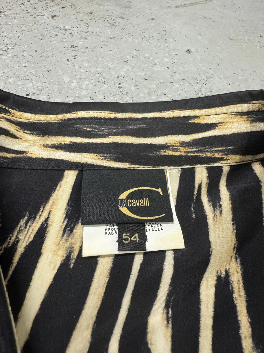 2000s Cavalli Black Silk Guava Fire Shirt YVWslgi 8