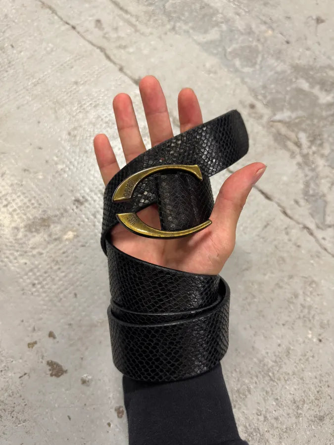 2000s Cavalli Black Snakeskin Effect Leather Belt BHsFeRh 0