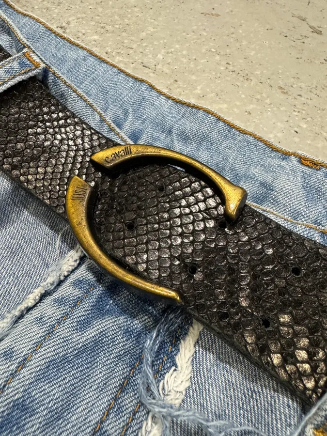 2000s Cavalli Black Snakeskin Effect Leather Belt BHsFeRh 2