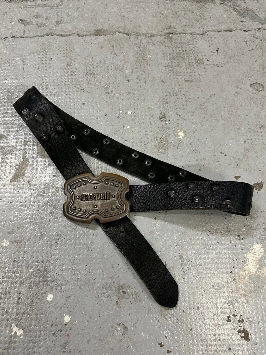 2000s Cavalli Black Studded Leather Belt LXKFcBo 0