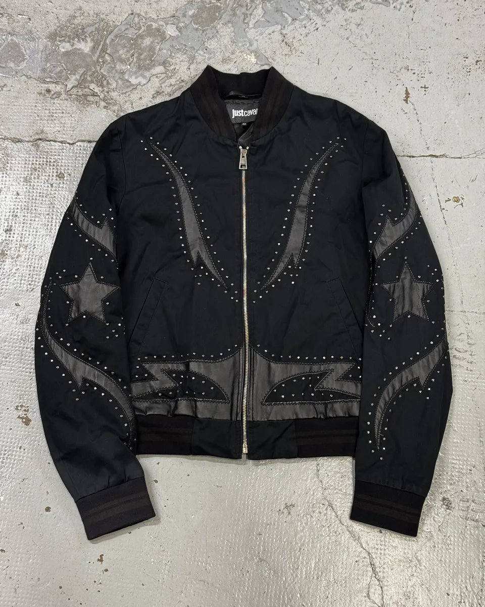 2010s Cavalli Black Studded Star Bomber Jacket RmyGenK 0