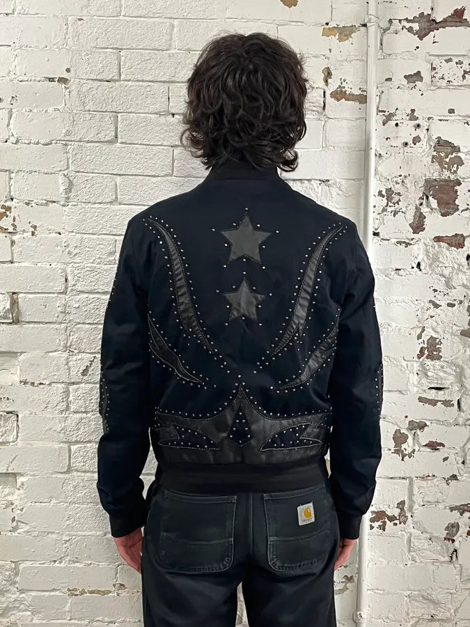 2010s Cavalli Black Studded Star Bomber Jacket RmyGenK 2