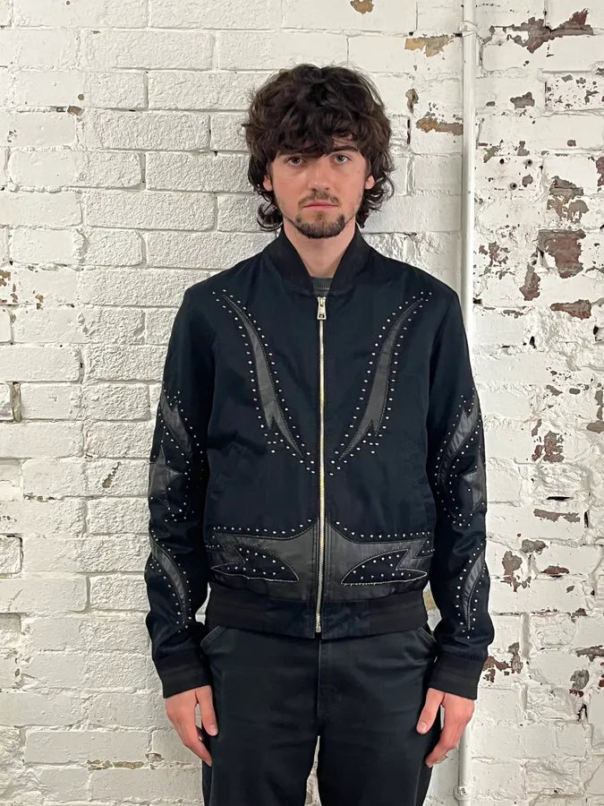 2010s Cavalli Black Studded Star Bomber Jacket RmyGenK 1