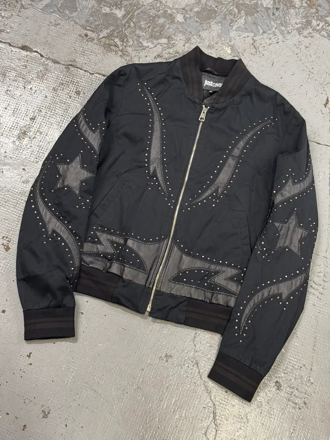 2010s Cavalli Black Studded Star Bomber Jacket RmyGenK 4