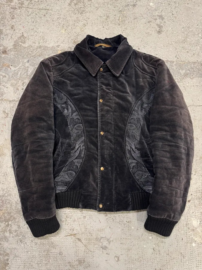 2000s Cavalli Black Velvet Bomber Jacket kRImMQX 0