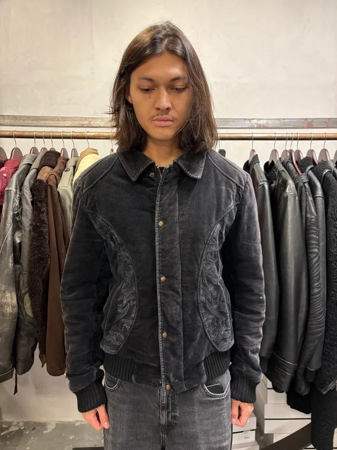 2000s Cavalli Black Velvet Bomber Jacket kRImMQX 1