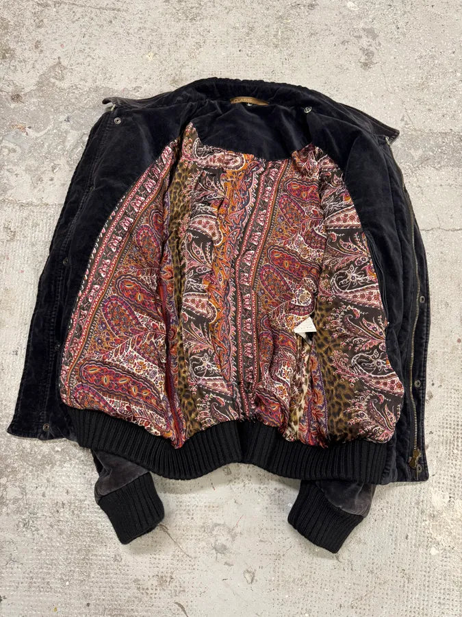 2000s Cavalli Black Velvet Bomber Jacket kRImMQX 3