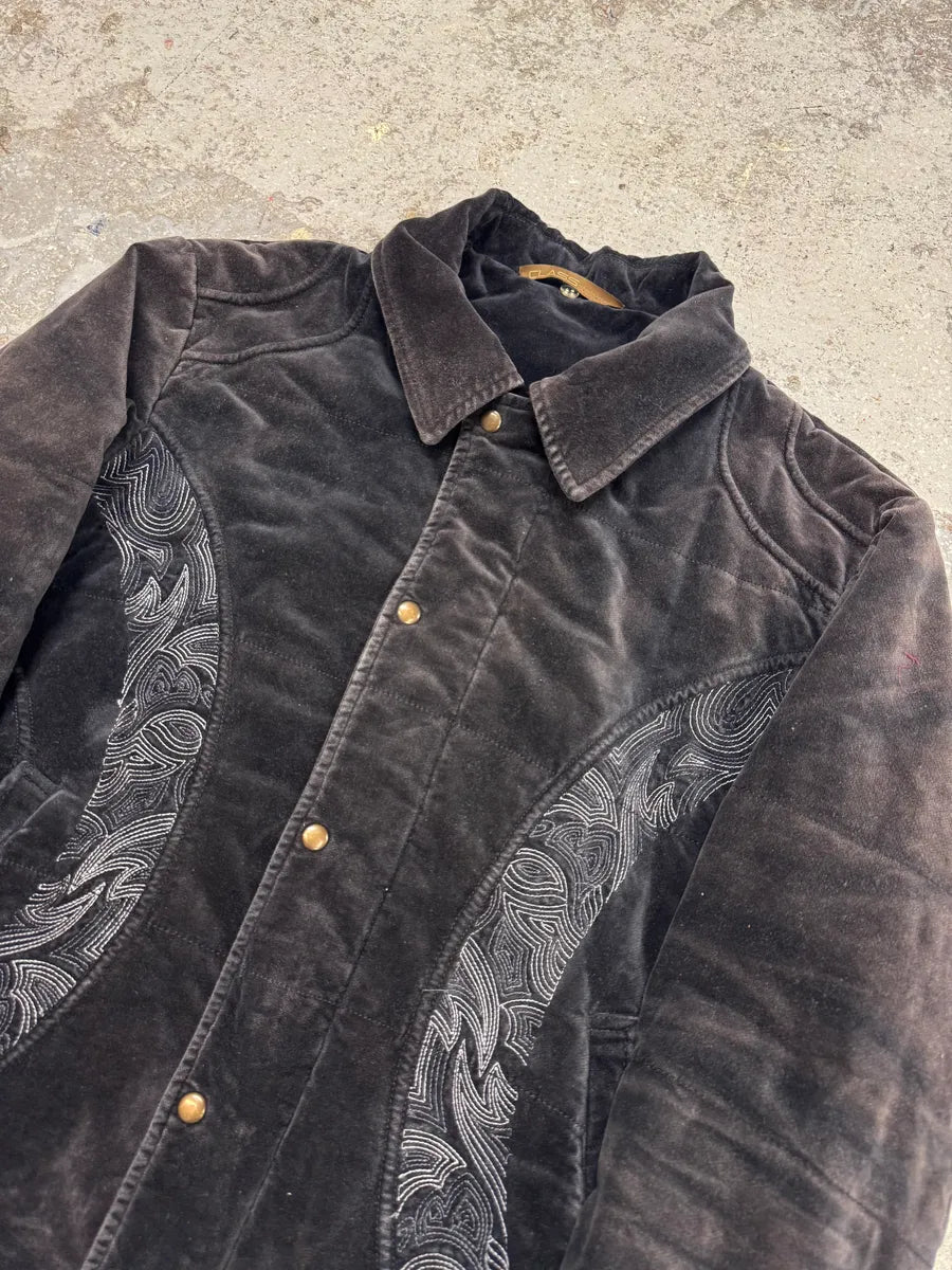 2000s Cavalli Black Velvet Bomber Jacket kRImMQX 4