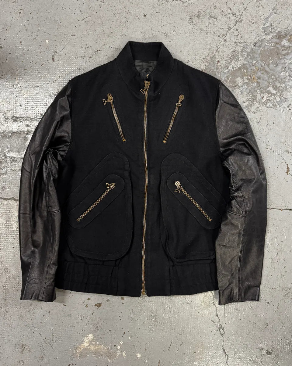 2000s Cavalli Black Wool & Leather Multi Zips Jacket FDbxchO 0