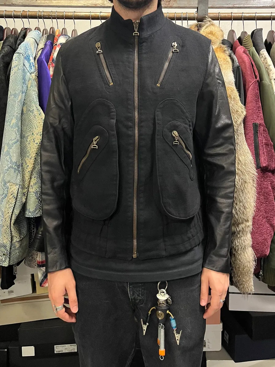 2000s Cavalli Black Wool & Leather Multi Zips Jacket FDbxchO 1