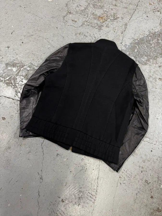 2000s Cavalli Black Wool & Leather Multi Zips Jacket FDbxchO 5