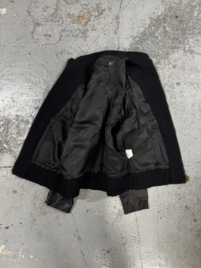 2000s Cavalli Black Wool & Leather Multi Zips Jacket FDbxchO 6