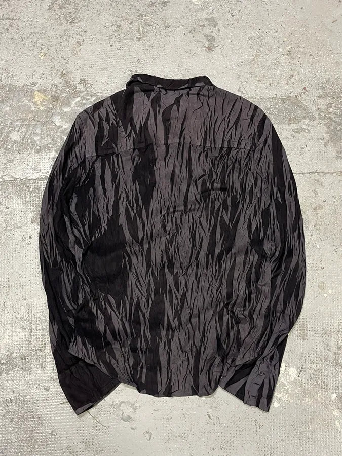 2000s Cavalli Black Wrinkle Effect Velvet Shirt EOhJFVp 4