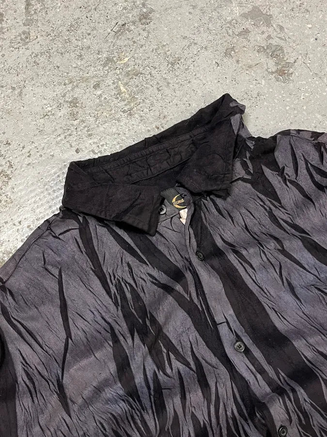 2000s Cavalli Black Wrinkle Effect Velvet Shirt EOhJFVp 6
