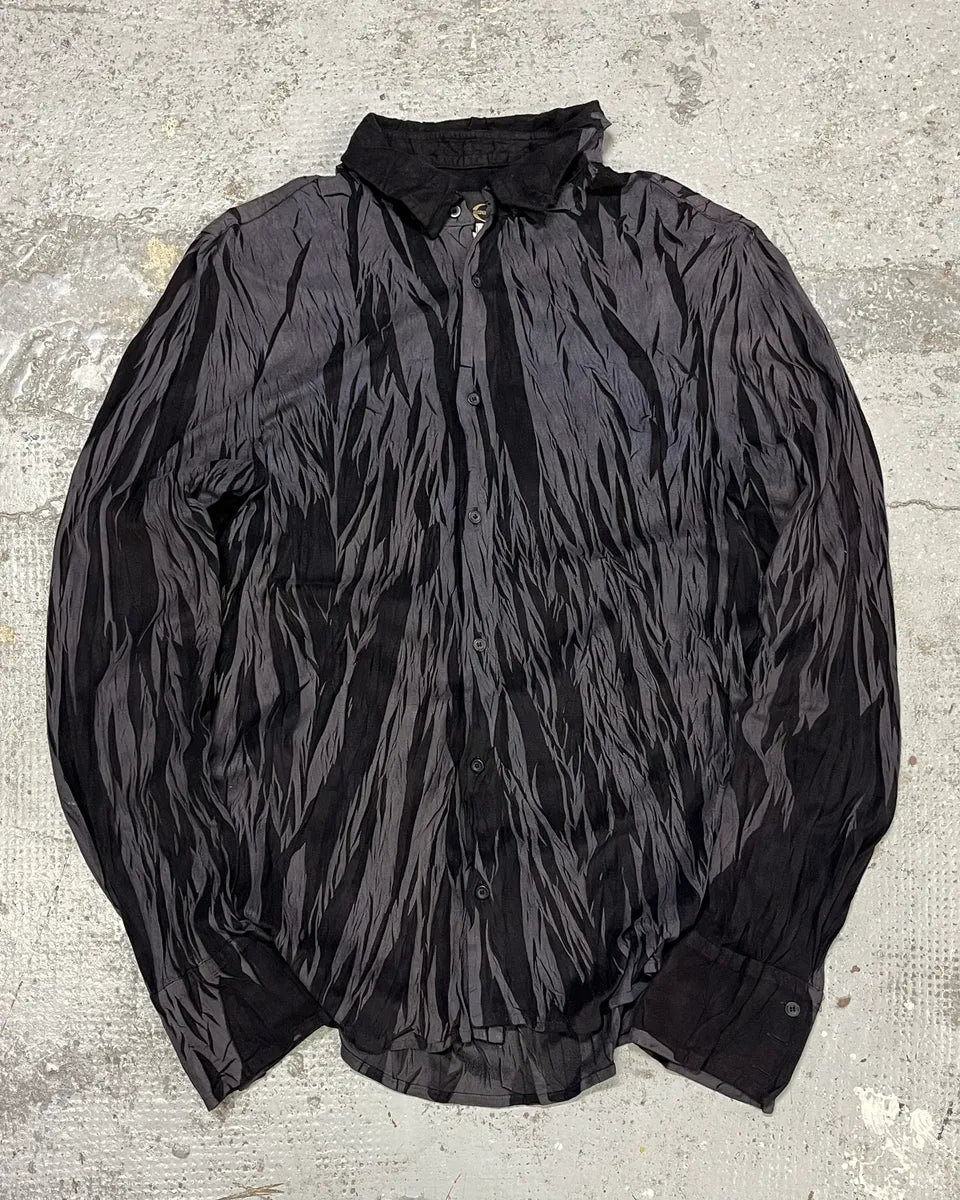 2000s Cavalli Black Wrinkle Effect Velvet Shirt EOhJFVp 0