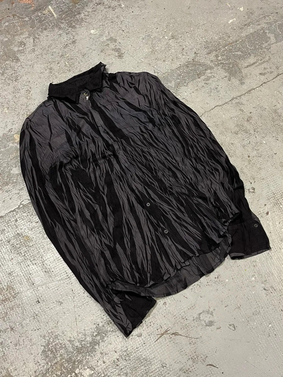2000s Cavalli Black Wrinkle Effect Velvet Shirt EOhJFVp 3