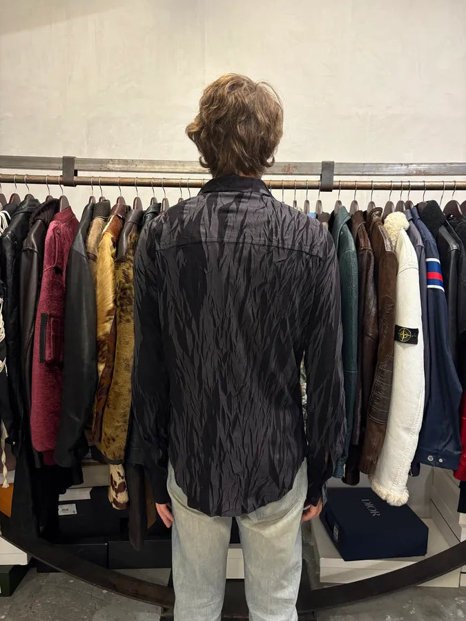 2000s Cavalli Black Wrinkle Effect Velvet Shirt EOhJFVp 2