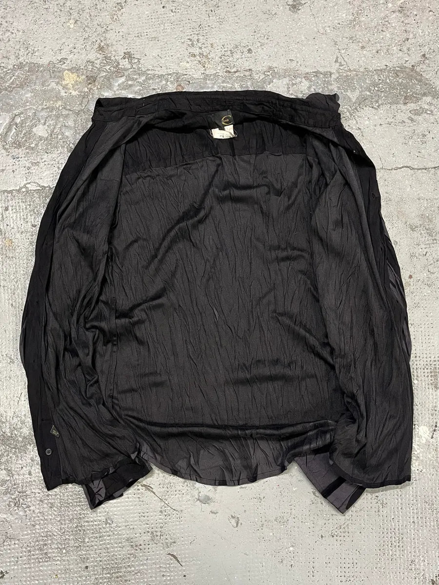 2000s Cavalli Black Wrinkle Effect Velvet Shirt EOhJFVp 5