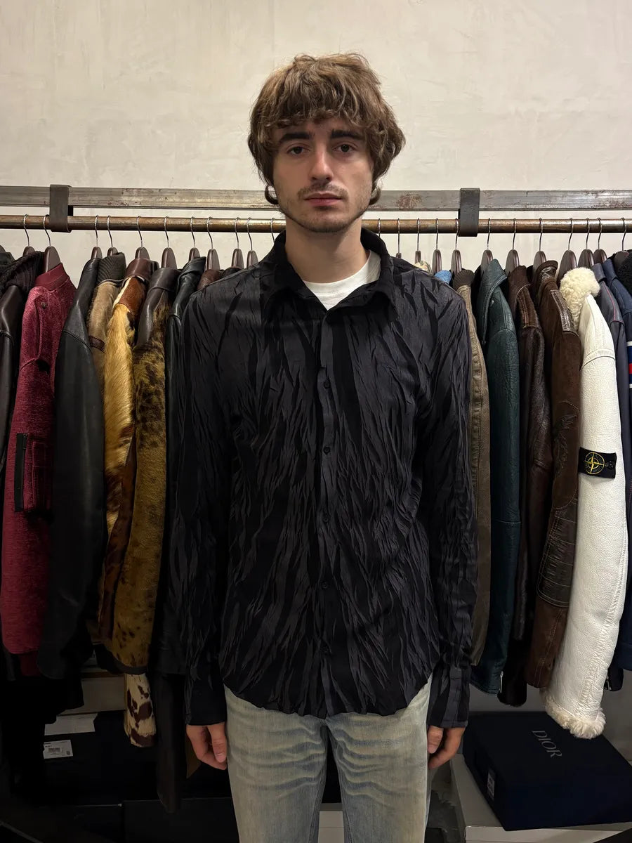 2000s Cavalli Black Wrinkle Effect Velvet Shirt EOhJFVp 1