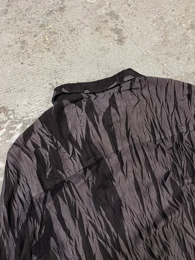 2000s Cavalli Black Wrinkle Effect Velvet Shirt EOhJFVp 8