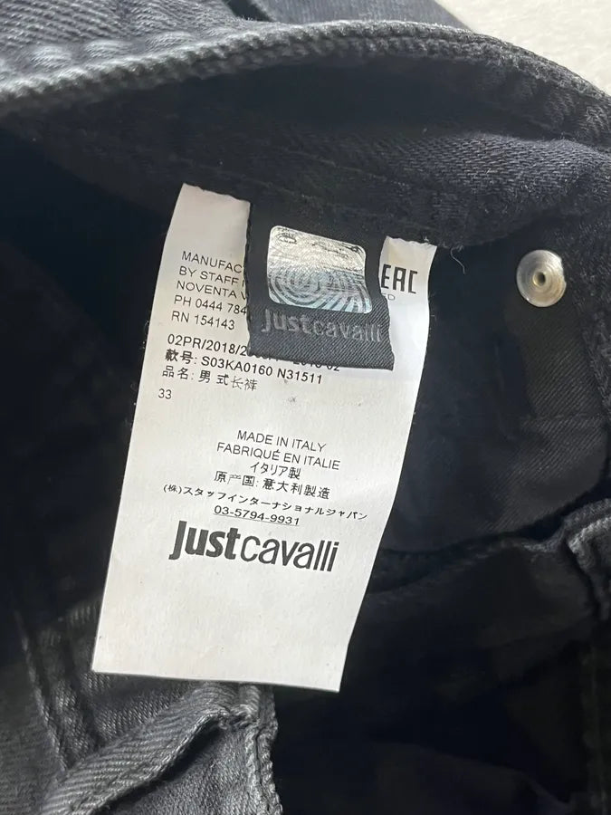 AW2018 Cavalli Black Rock Biker Denim Jeans cPQwZIo 10