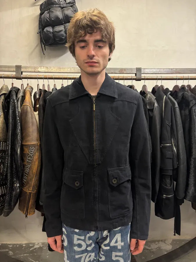 2000s Cavalli Black Zip-Up Suede Jacket CNBglKm 1