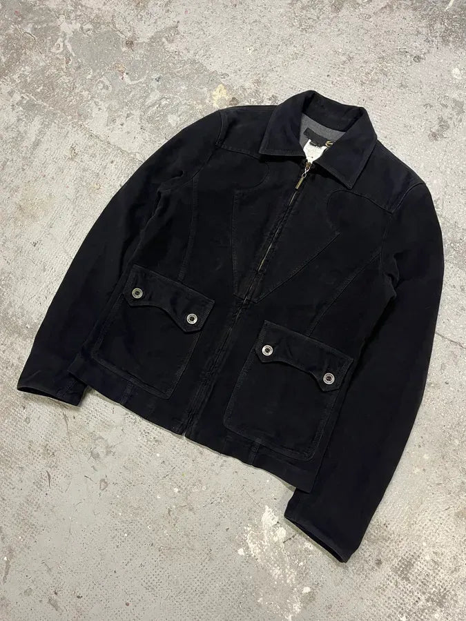 2000s Cavalli Black Zip-Up Suede Jacket CNBglKm 3