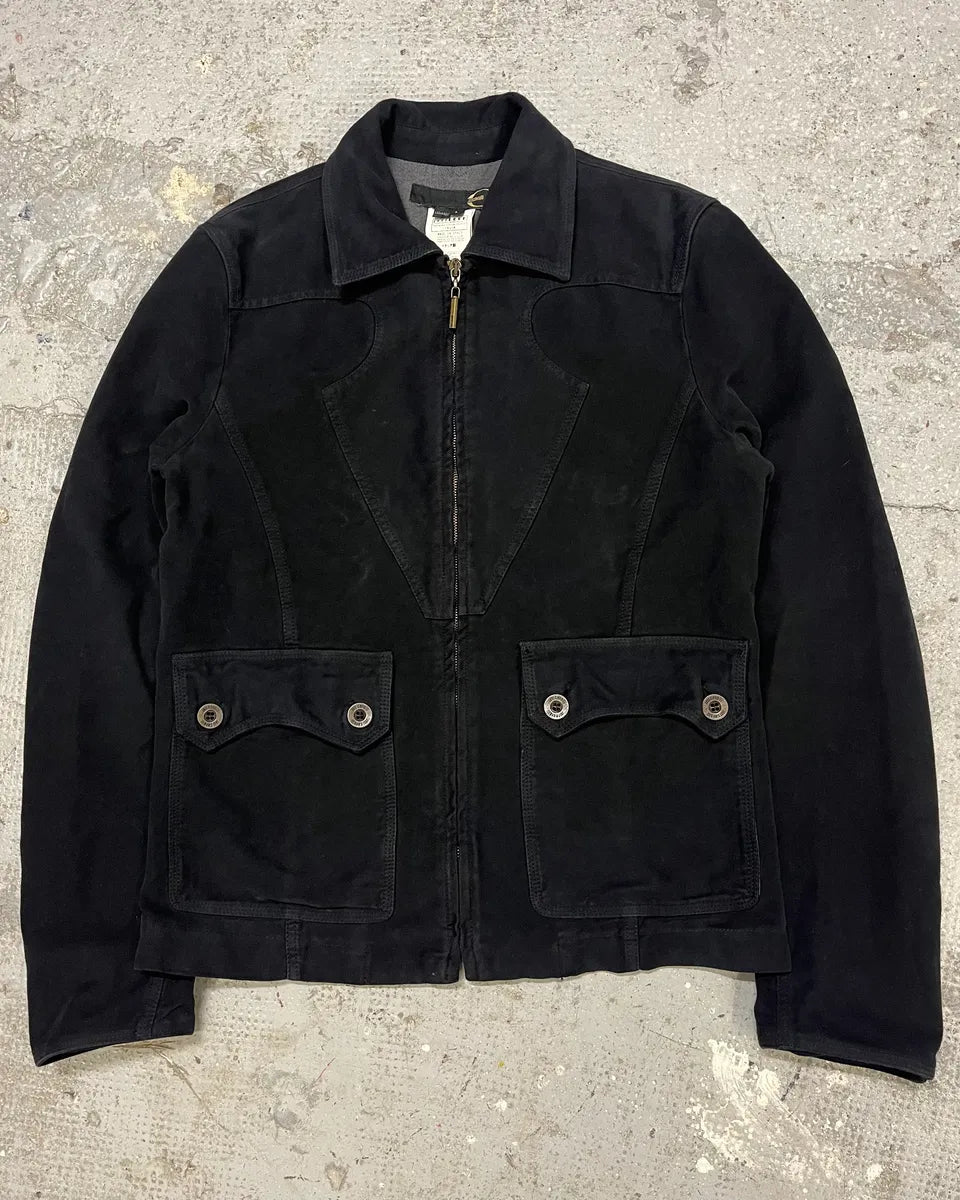 2000s Cavalli Black Zip-Up Suede Jacket (M/L) CNBglKm 0