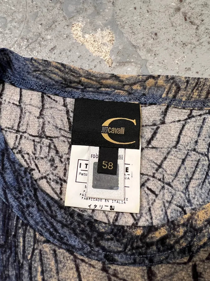 2000s Cavalli Blue & Beige Crocodile Effect Longsleeves (XL) 2