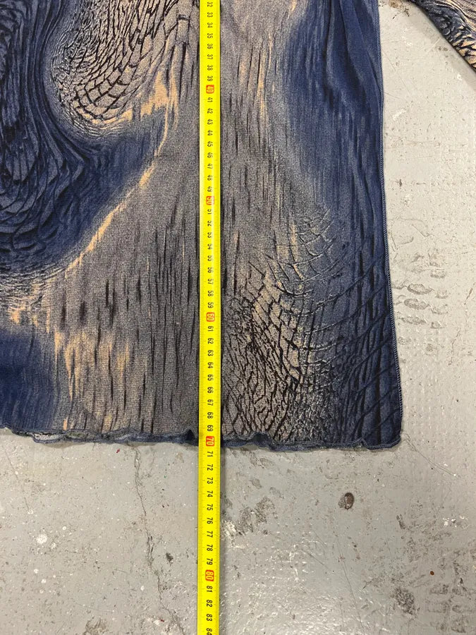 2000s Cavalli Blue & Beige Crocodile Effect Longsleeves (XL) 4